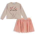 Girls Beige & Pink Tulle Skirt Set, 1, hi-res